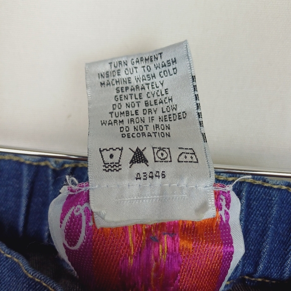 NWT Quacker Factory Beaded Sparkle Heart Stretch Denim Blue Jeans Large A3446 - Picture 5 of 8